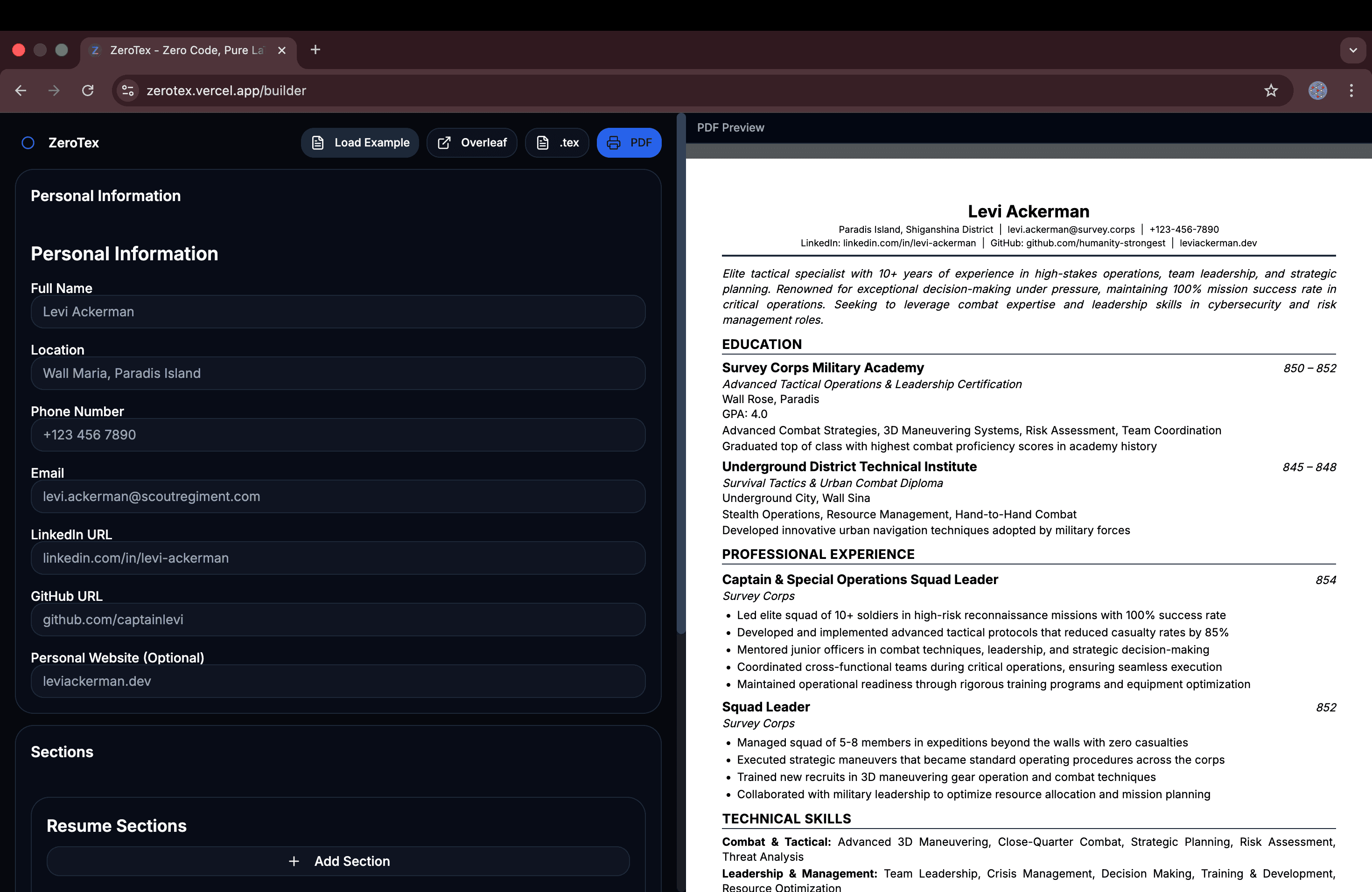 ZeroTex: Professional LaTeX Resume Builder